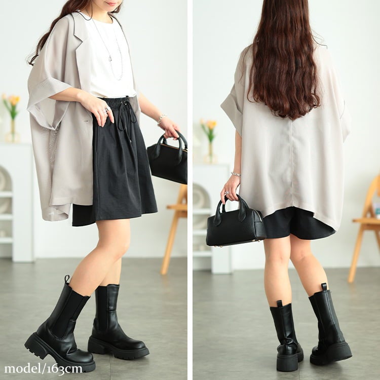 大きいサイズ レディース ストレッチライトツイルワイドハーフパンツ