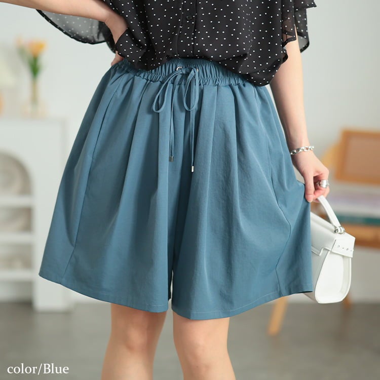 大きいサイズ レディース ストレッチライトツイルワイドハーフパンツ