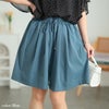 大きいサイズ レディース ストレッチライトツイルワイドハーフパンツ ブルー