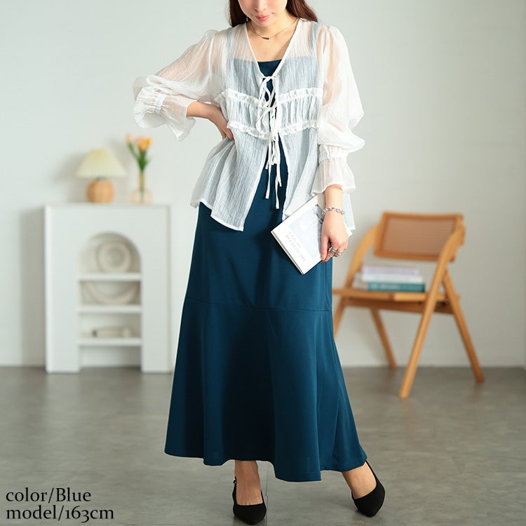 大きいサイズ レディース 前後2wayマーメイドキャミソールワンピース ブルー