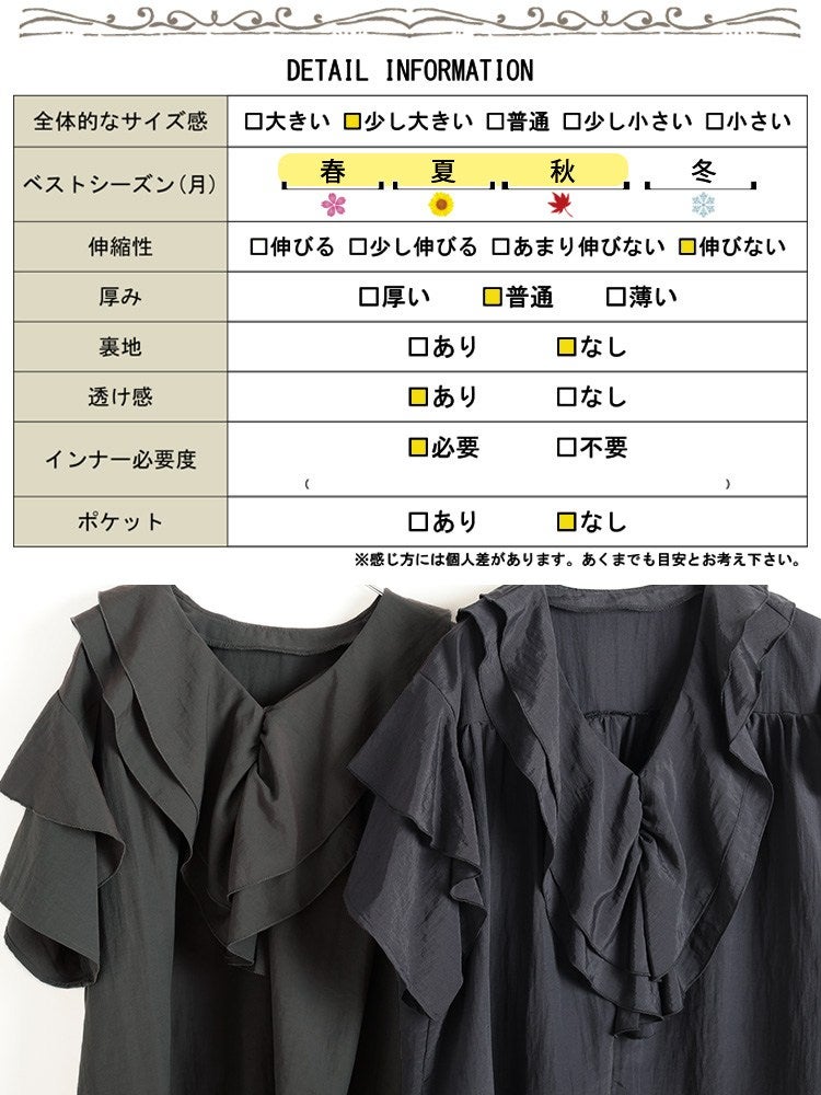 大きいサイズ レディース 接触冷感ティアードラッフルブラウス