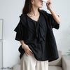 大きいサイズ レディース 接触冷感ティアードラッフルブラウス ブラック