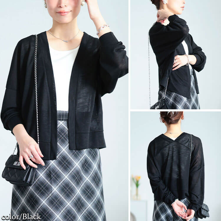 大きいサイズ レディース シアースラブクロップドボレロ ブラック