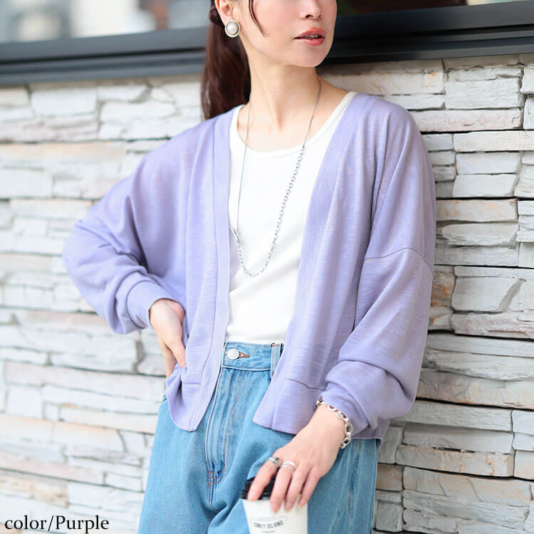 大きいサイズ レディース シアースラブクロップドボレロ パープル