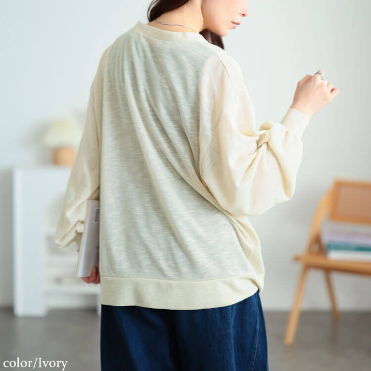 大きいサイズ レディース Vネックボリューム袖スラブカーディガン