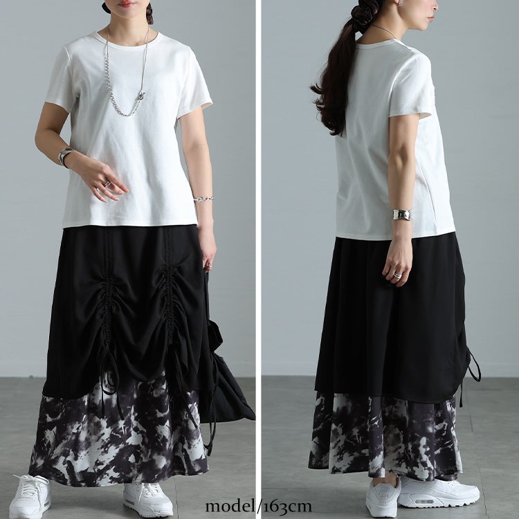 大きいサイズ レディース 裾ドロストニュアンス柄レイヤードスカート