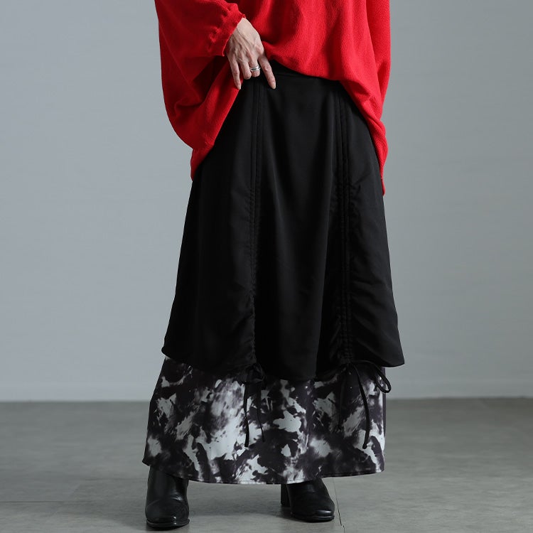 大きいサイズ レディース 裾ドロストニュアンス柄レイヤードスカート