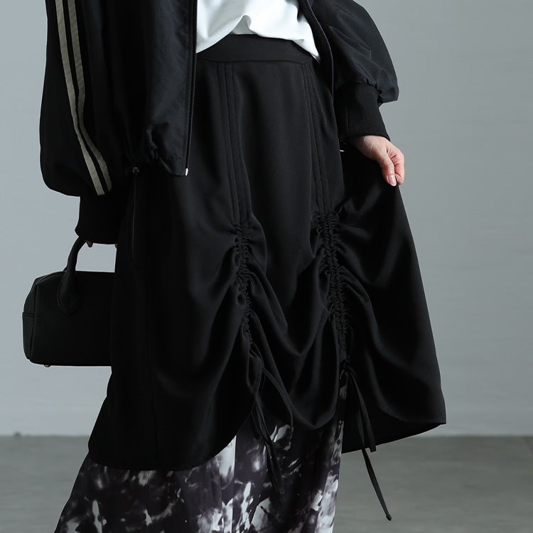 大きいサイズ レディース 裾ドロストニュアンス柄レイヤードスカート