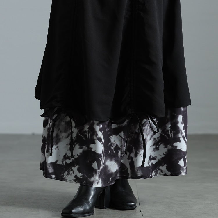 大きいサイズ レディース 裾ドロストニュアンス柄レイヤードスカート