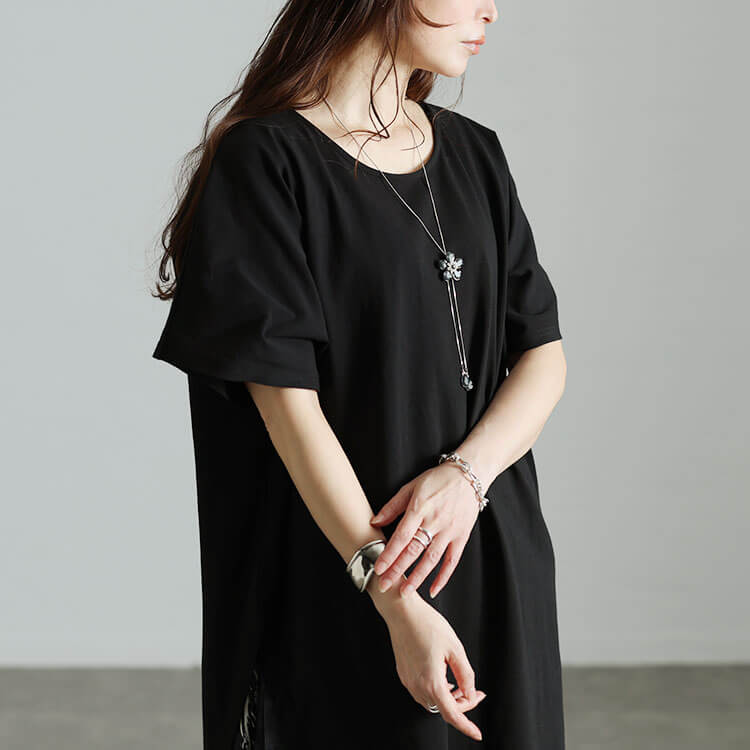 大きいサイズ レディース 花柄プリーツ切り替えアシメワンピース