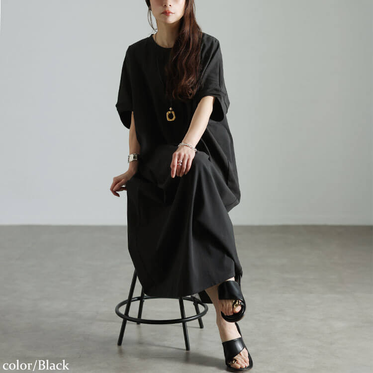 大きいサイズ レディース 後ろリーフ柄切り替えドルマンワンピース