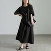 大きいサイズ レディース 後ろリーフ柄切り替えドルマンワンピース ブラック