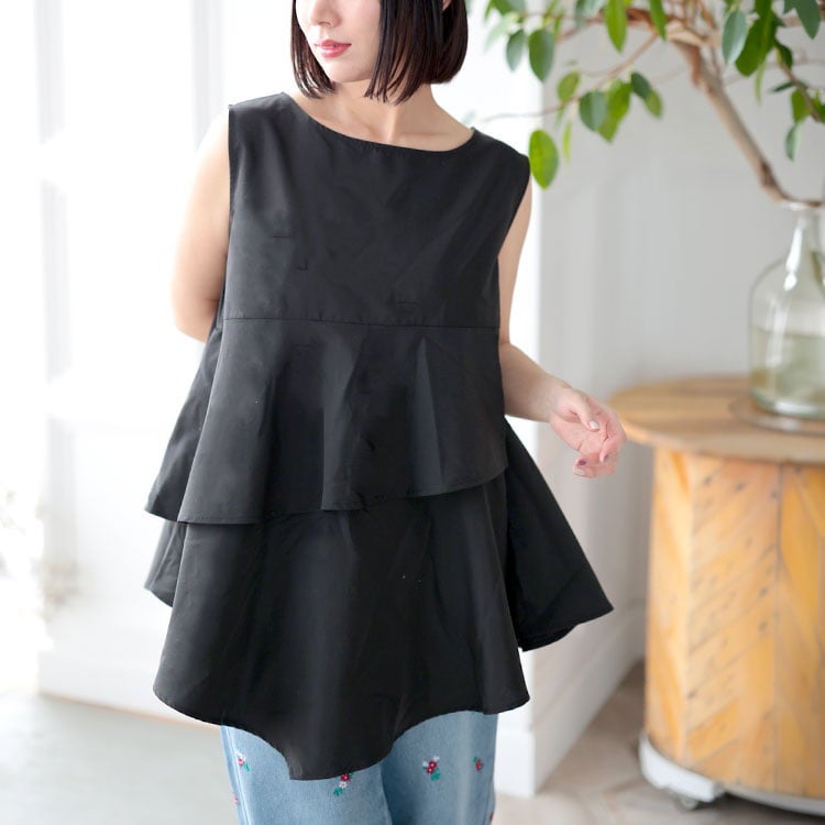 大きいサイズ レディース 裾フレアノースリプルオーバー ブラック