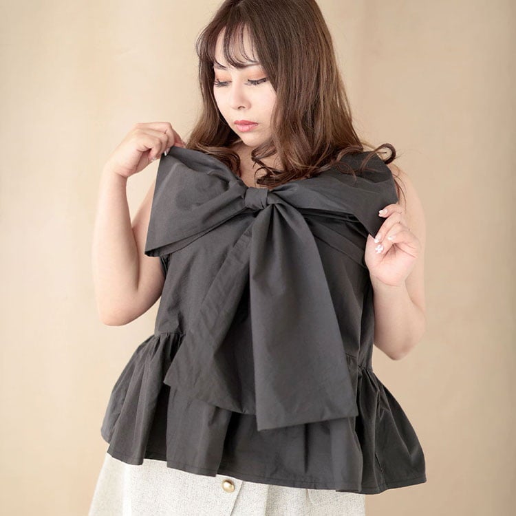 大きいサイズ レディース 2wayフロンドリボントップス