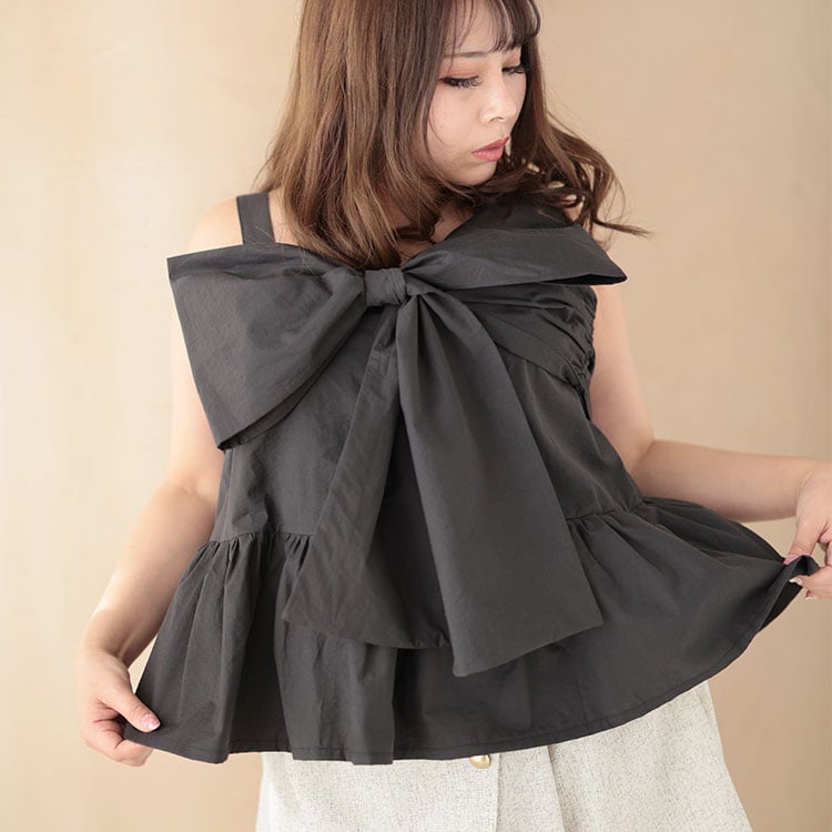 大きいサイズ レディース 2wayフロンドリボントップス