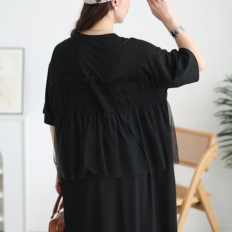 大きいサイズ レディース チュールビスチェドッキングワンピース