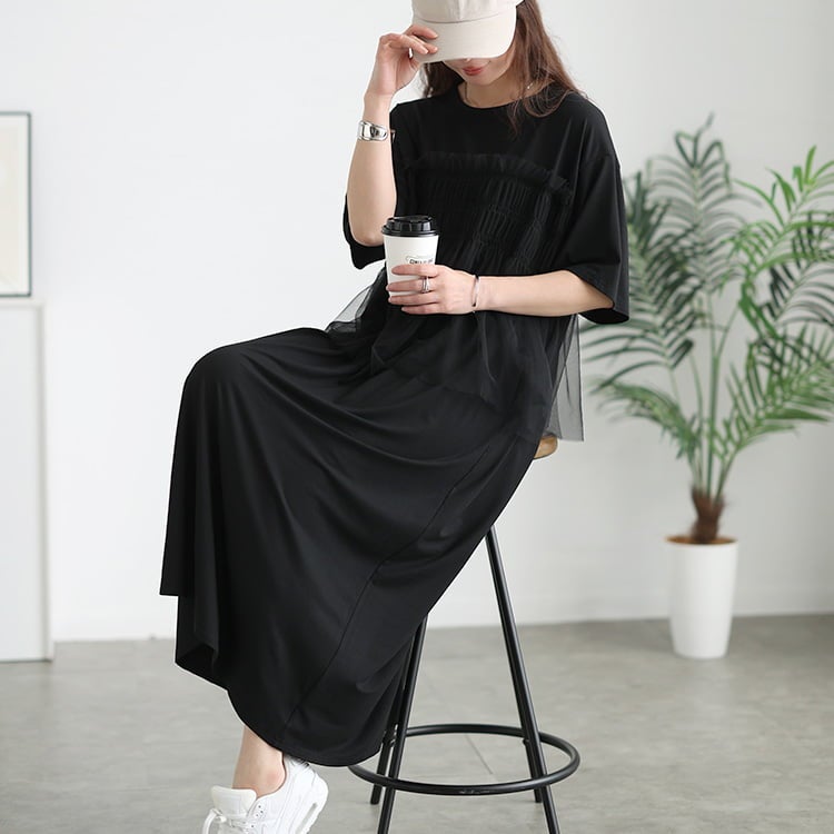 大きいサイズ レディース チュールビスチェドッキングワンピース