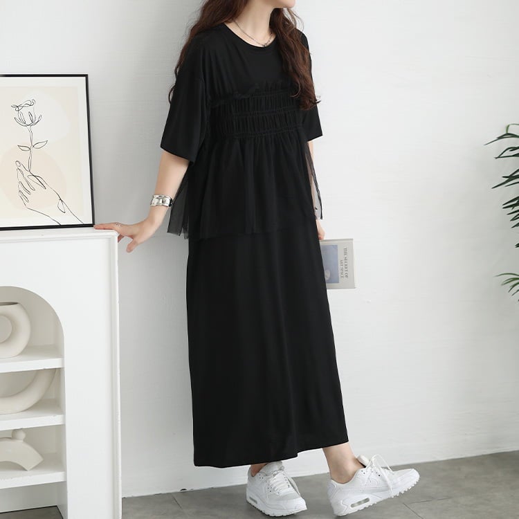 大きいサイズ レディース チュールビスチェドッキングワンピース