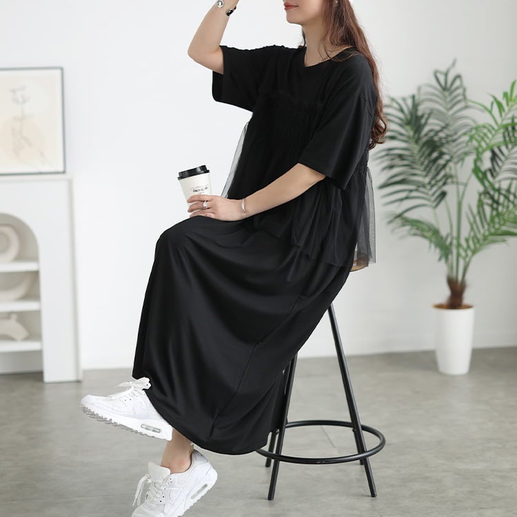 大きいサイズ レディース チュールビスチェドッキングワンピース