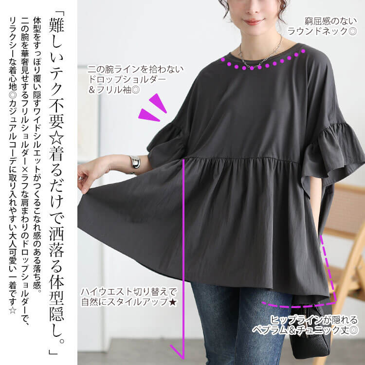 大きいサイズ レディース 接触冷感異素材切り替えワイドチュニック