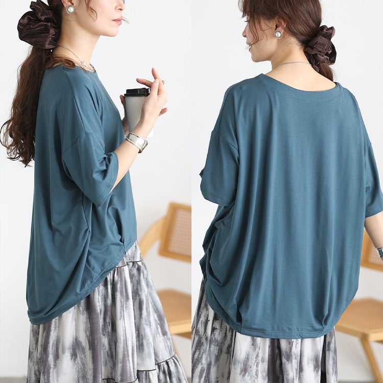 大きいサイズ レディース 接触冷感裾タックコクーンプルオーバー