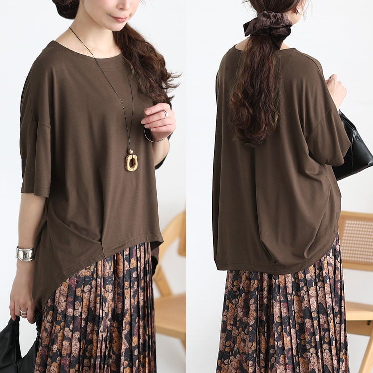 大きいサイズ レディース 接触冷感裾タックコクーンプルオーバー