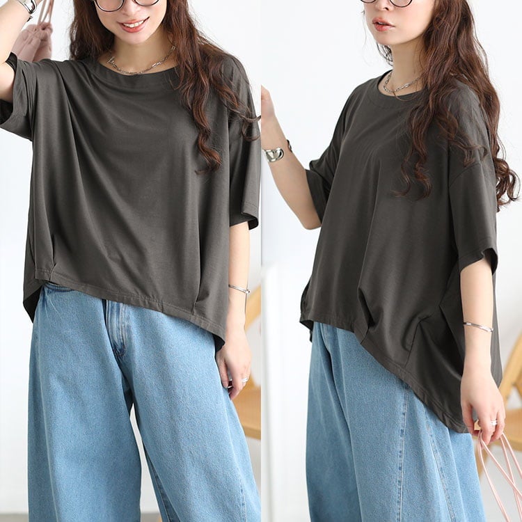 大きいサイズ レディース 接触冷感裾タックコクーンプルオーバー