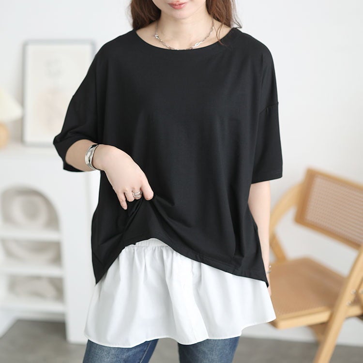 大きいサイズ レディース 接触冷感裾タックコクーンプルオーバー