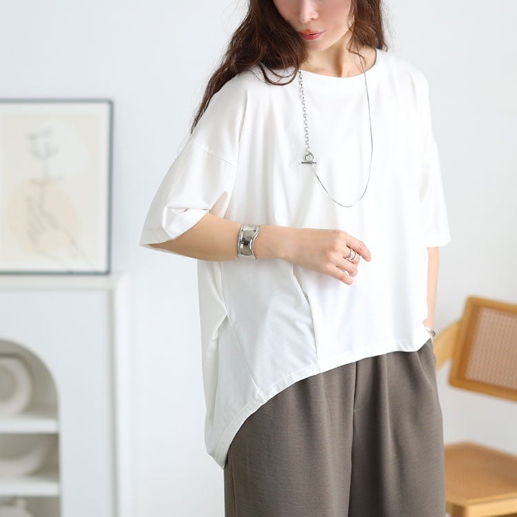 大きいサイズ レディース 接触冷感裾タックコクーンプルオーバー オフホワイト