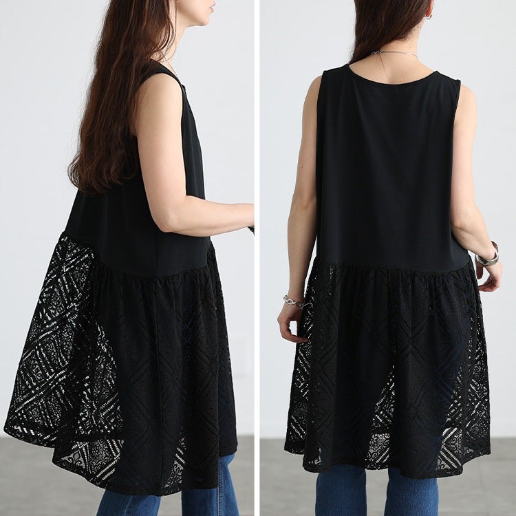 大きいサイズ レディース レース切り替えタンクトップチュニック