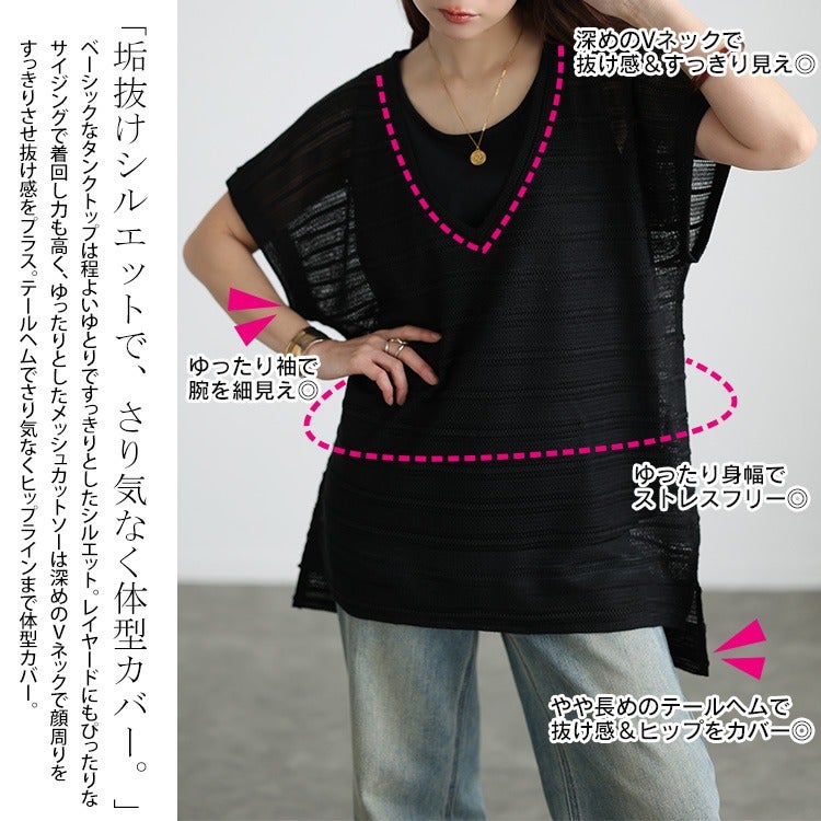 大きいサイズ レディース 透かし編みニット＆コットンタンクトップ2点セット