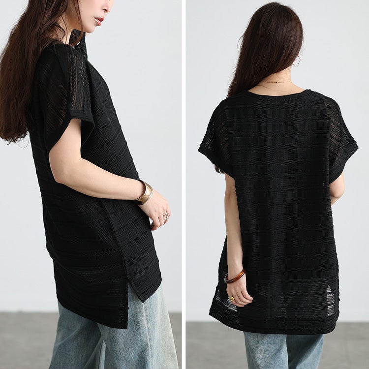 大きいサイズ レディース 透かし編みニット＆コットンタンクトップ2点セット