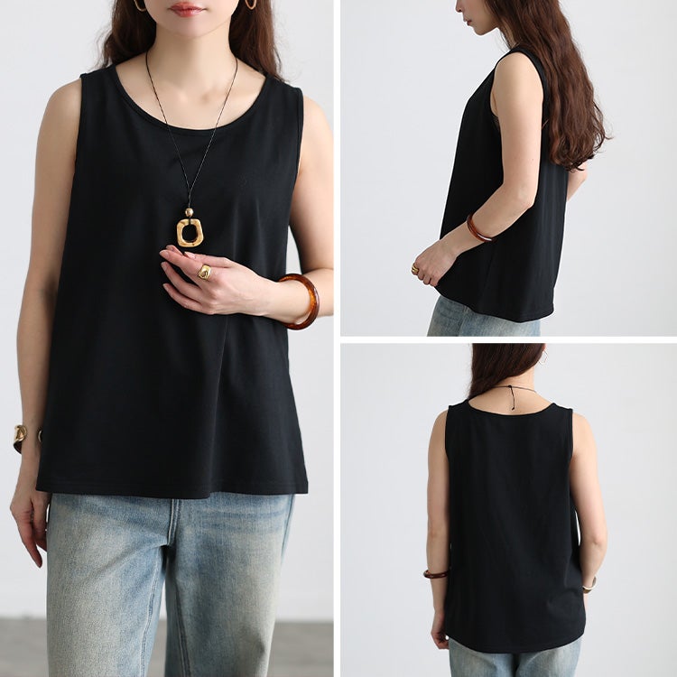 大きいサイズ レディース 透かし編みニット＆コットンタンクトップ2点セット