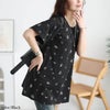 大きいサイズ レディース リーフ柄コットンチュニックTシャツ ブラック