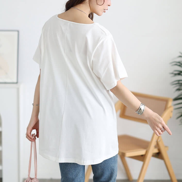 大きいサイズ レディース ロゴプリントコットンチュニックTシャツ