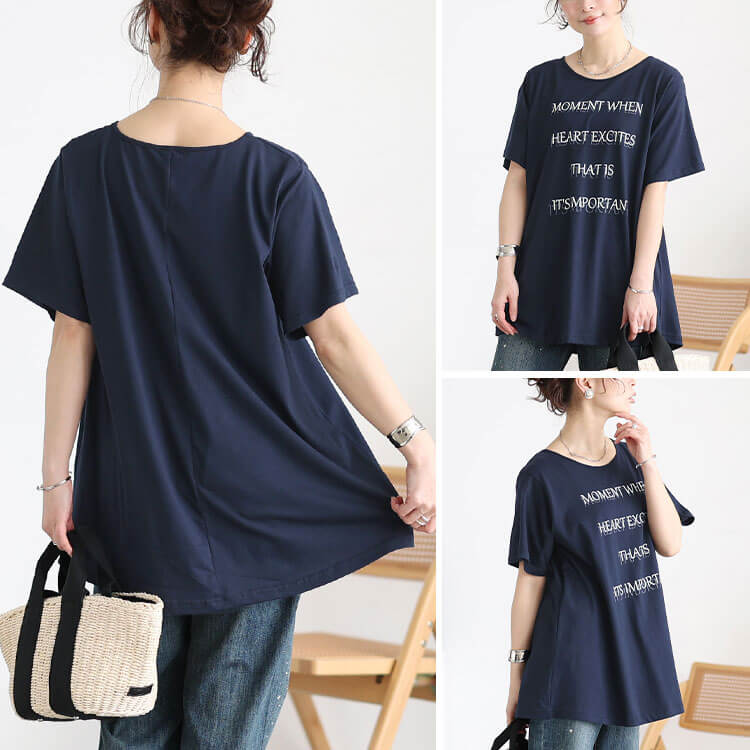 大きいサイズ レディース ロゴプリントコットンチュニックTシャツ