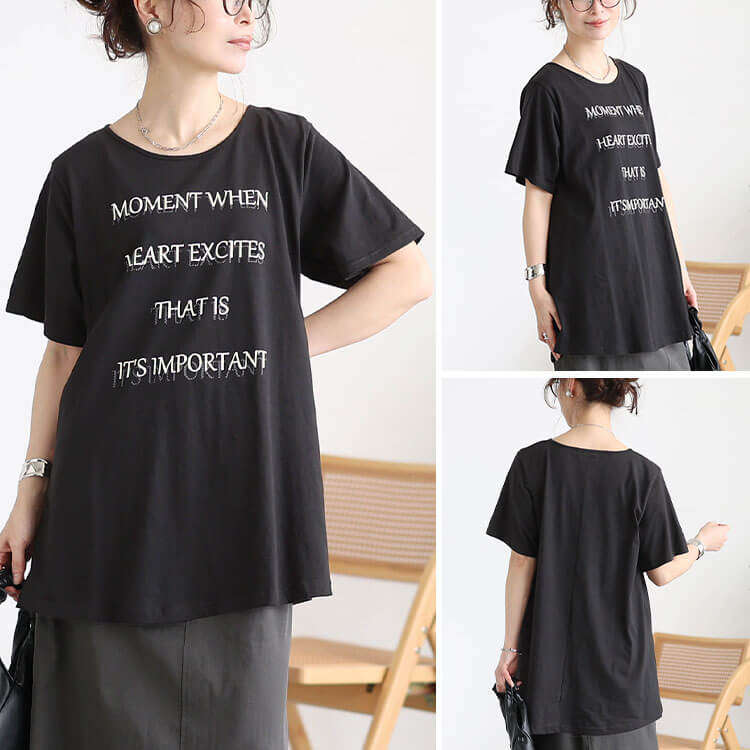 大きいサイズ レディース ロゴプリントコットンチュニックTシャツ