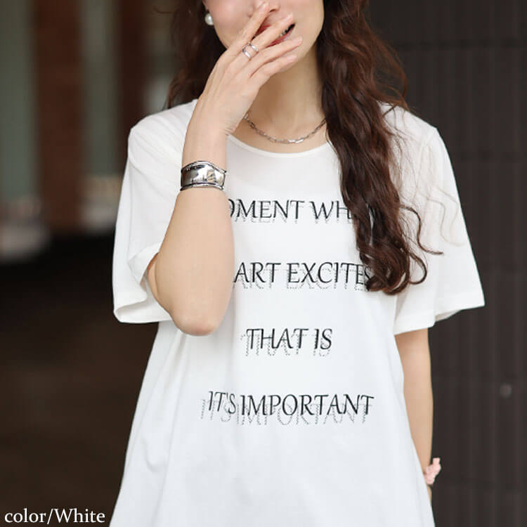 大きいサイズ レディース ロゴプリントコットンチュニックTシャツ ホワイト