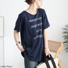 大きいサイズ レディース ロゴプリントコットンチュニックTシャツ ネイビー