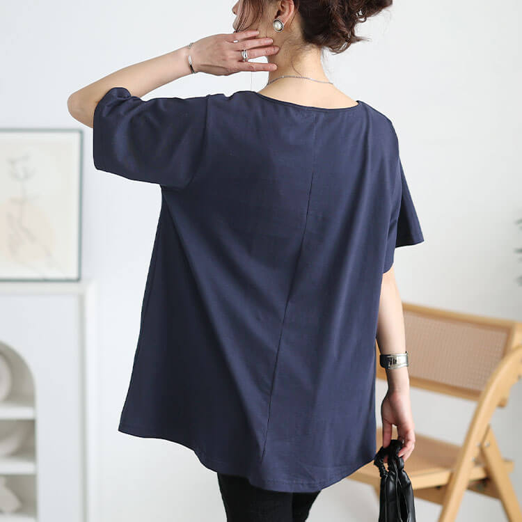 大きいサイズ レディース ネコプリントコットンチュニックTシャツ