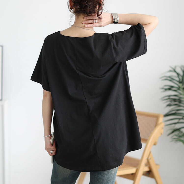 大きいサイズ レディース ネコプリントコットンチュニックTシャツ