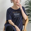 大きいサイズ レディース ネコプリントコットンチュニックTシャツ ネイビー