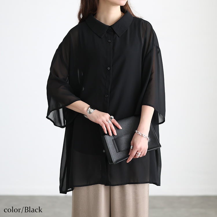 大きいサイズ レディース バックプリーツシフォンシャツチュニック