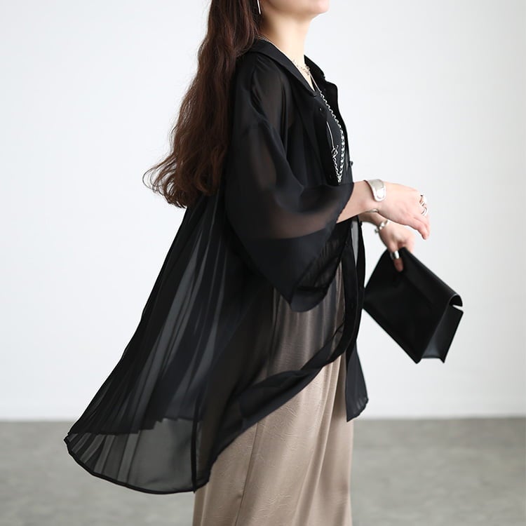 大きいサイズ レディース バックプリーツシフォンシャツチュニック