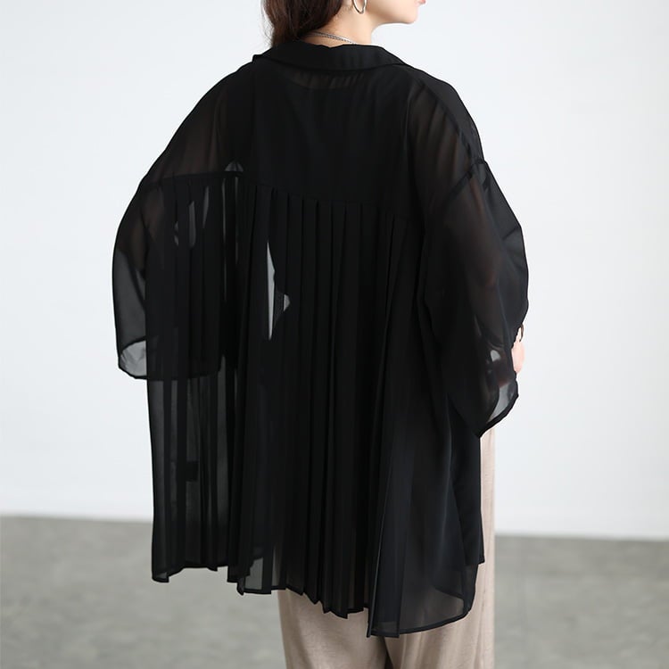 大きいサイズ レディース バックプリーツシフォンシャツチュニック