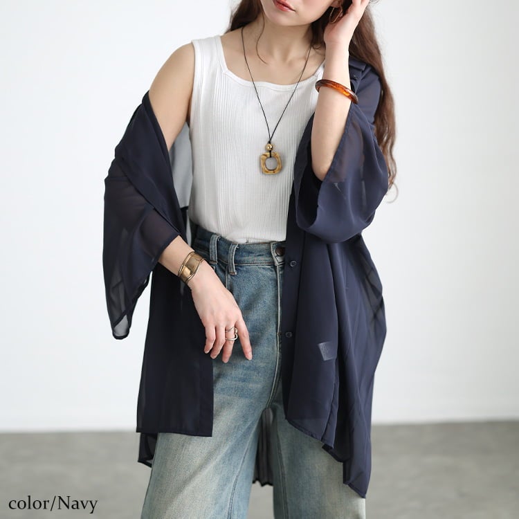 大きいサイズ レディース バックプリーツシフォンシャツチュニック