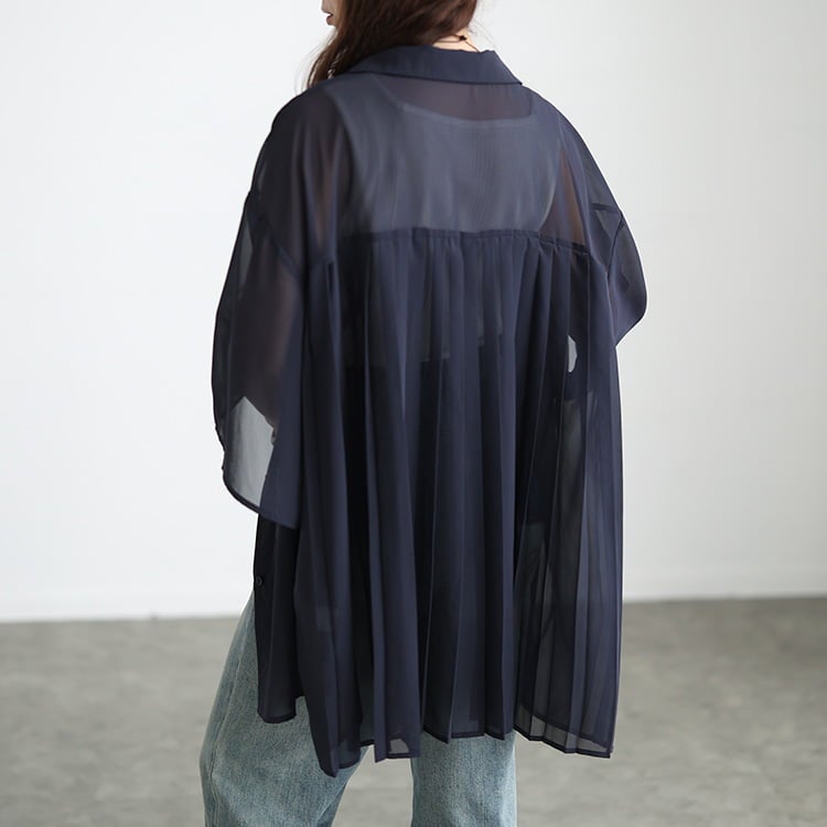 大きいサイズ レディース バックプリーツシフォンシャツチュニック