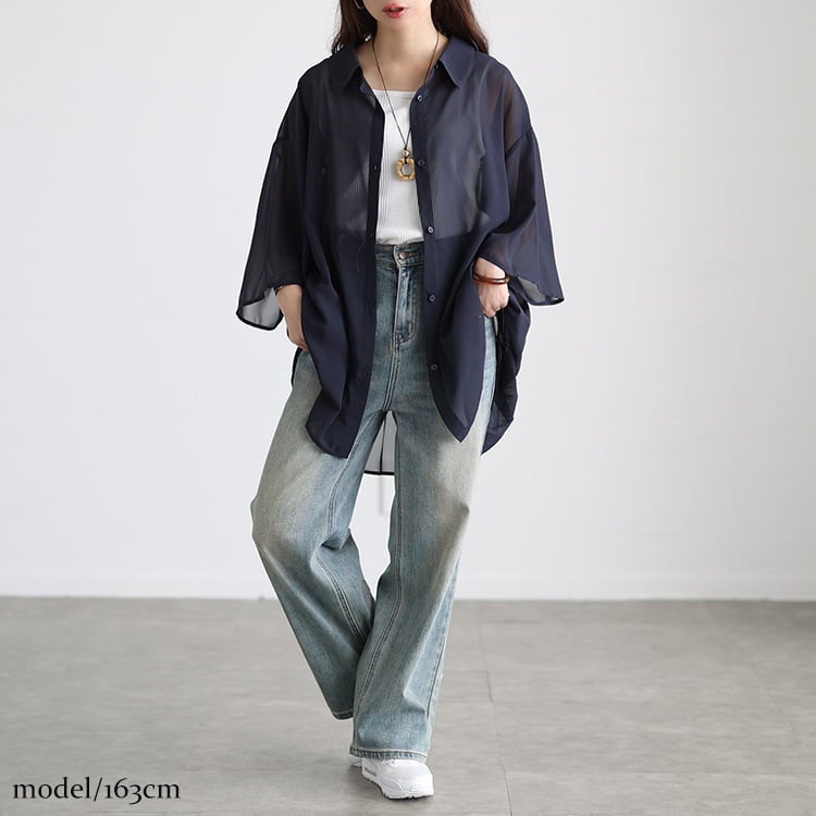 大きいサイズ レディース バックプリーツシフォンシャツチュニック