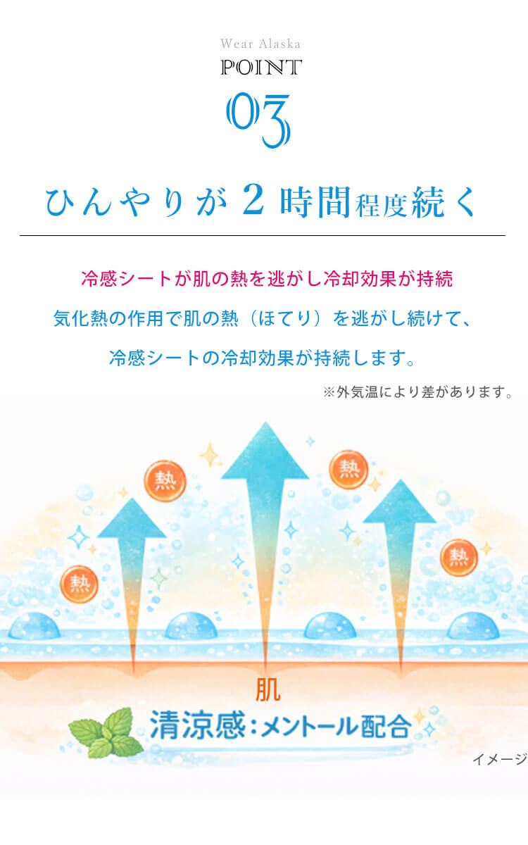 冷感シートが肌の熱を逃がし冷却効果が持続