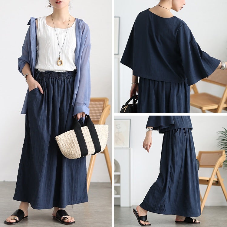 大きいサイズ レディース 接触冷感プルオーバー＆スカート2点セット